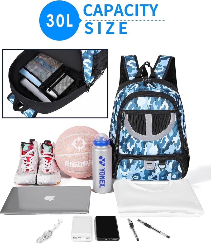 TRAILKICKER Basketball Bag Backpack for Men Women with Ball & Shoes Compartment 30L Capacity Lightweight Breathable Boys Girls Soccer Ball Bag Backpack Fit Volleyball Football Sports Travel School Gym - Image 3